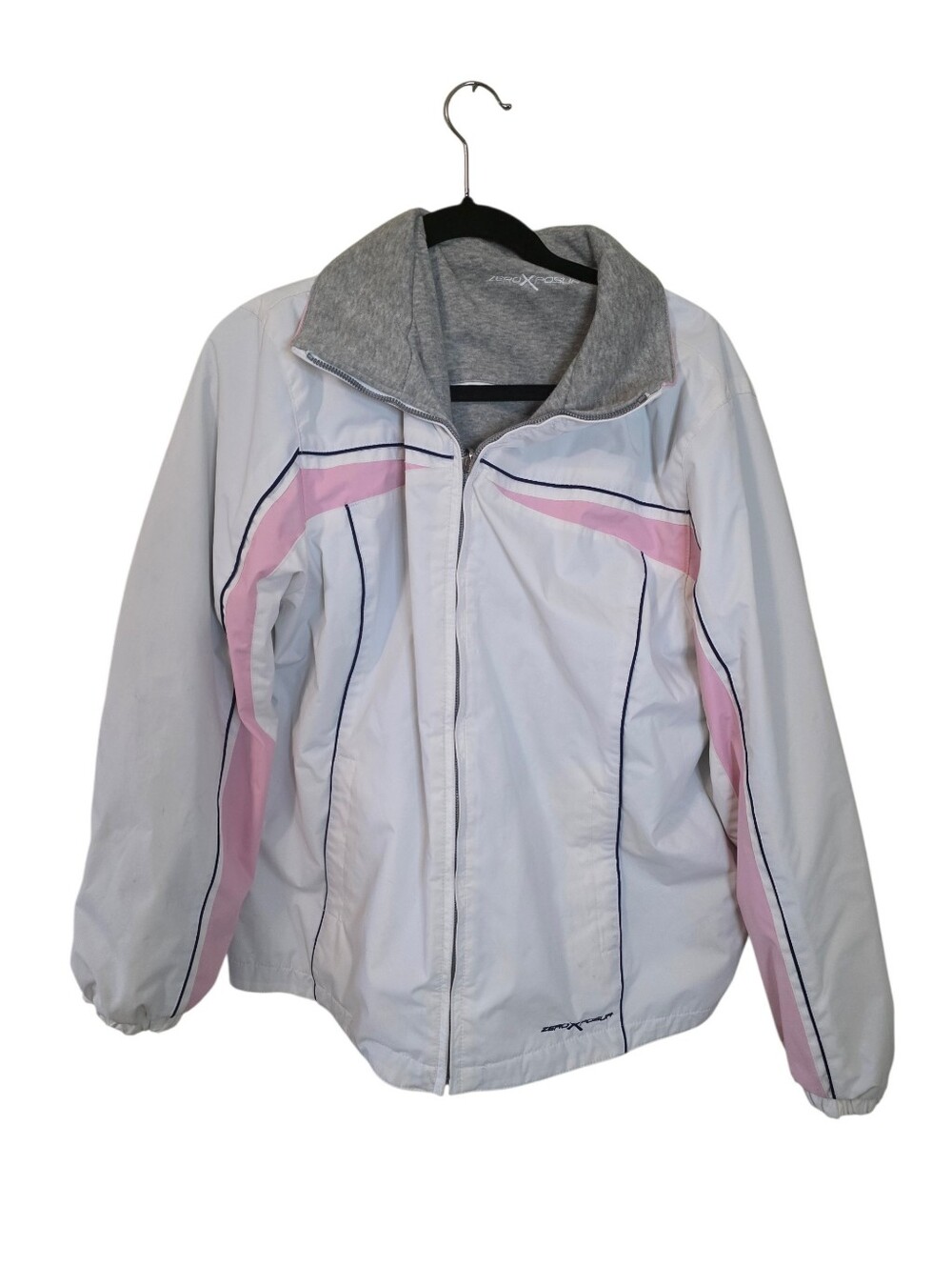 Zeroxposur Lightweight White Windbreaker Jacket with Pink Accents
